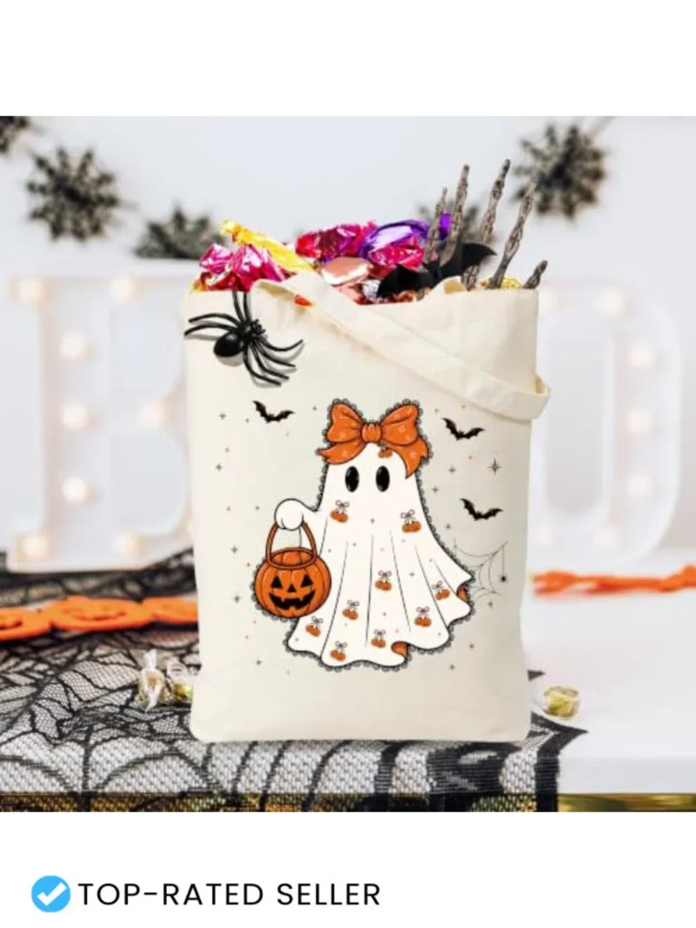 Halloween Tote Bag for Women Trick or Treat Canvas Shopping Shoulder Bag